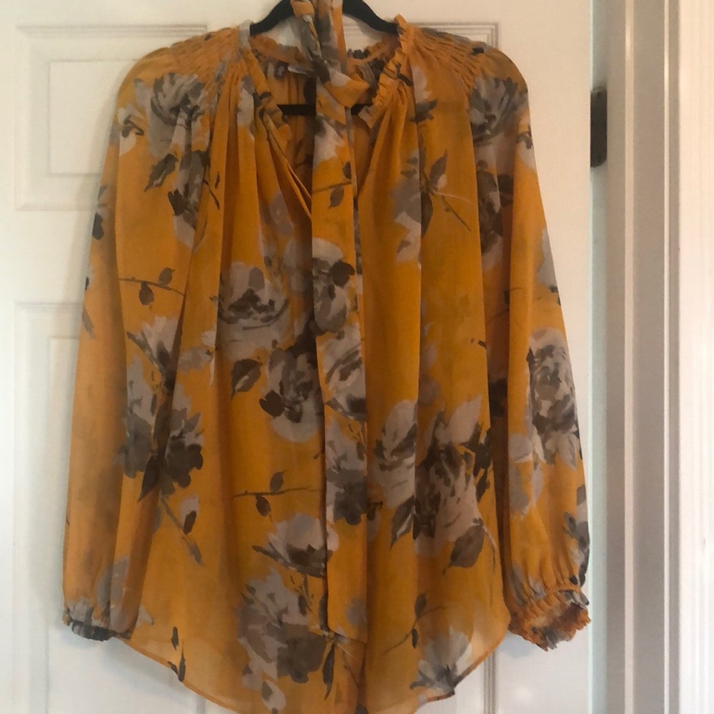JLo sheer Floral Top with Tie, sz Large